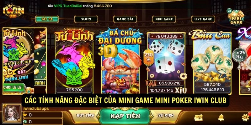 Mini game Mini poker Iwin Club: Trải nghiệm đánh bài casino 3 Cac tinh nang dac biet cua Mini game Mini poker Iwin Club